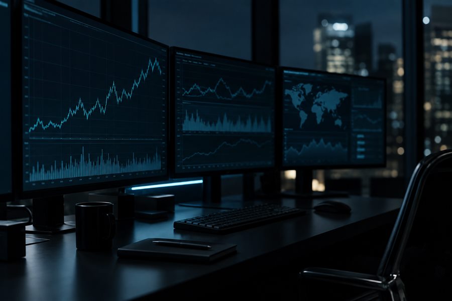 Financial market analysis displayed on trading screens
